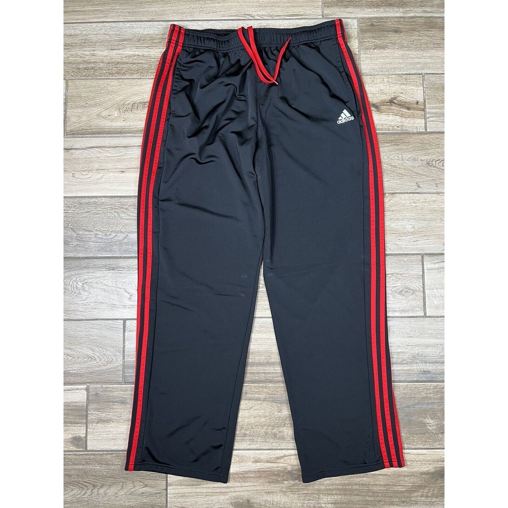 Adidas Track Pants Men's 2XL Black Red Stripes Elastic Drawstring